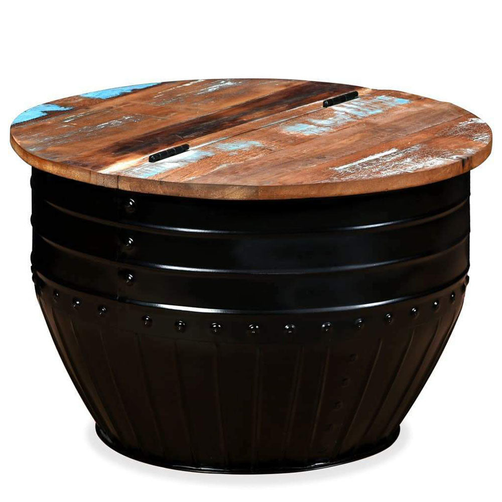 Stylista Coffee Table - Solid Reclaimed Wood in Black Barrel Shape
