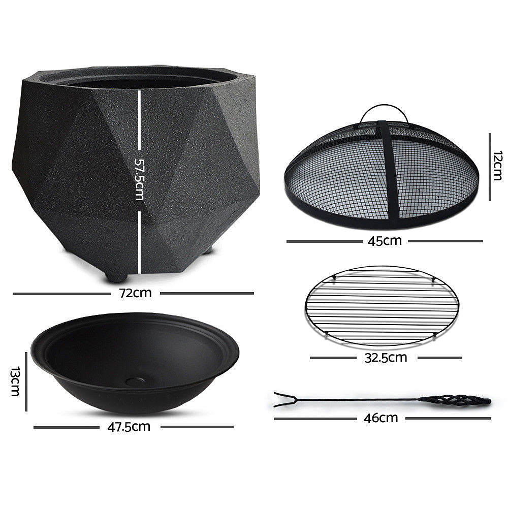 Diamante Octagon Shaped Portable Lightweight Fire Pit with Accessories