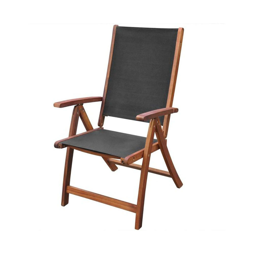 Pescara Acacia Wood Folding Chairs - One Pair w/Black Textilene Body