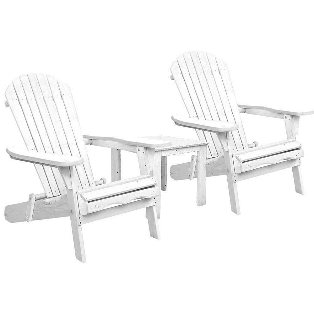 Outdoor & Beach 3 PC Chairs & Table - Adirondack-Style, Natural Brown or White