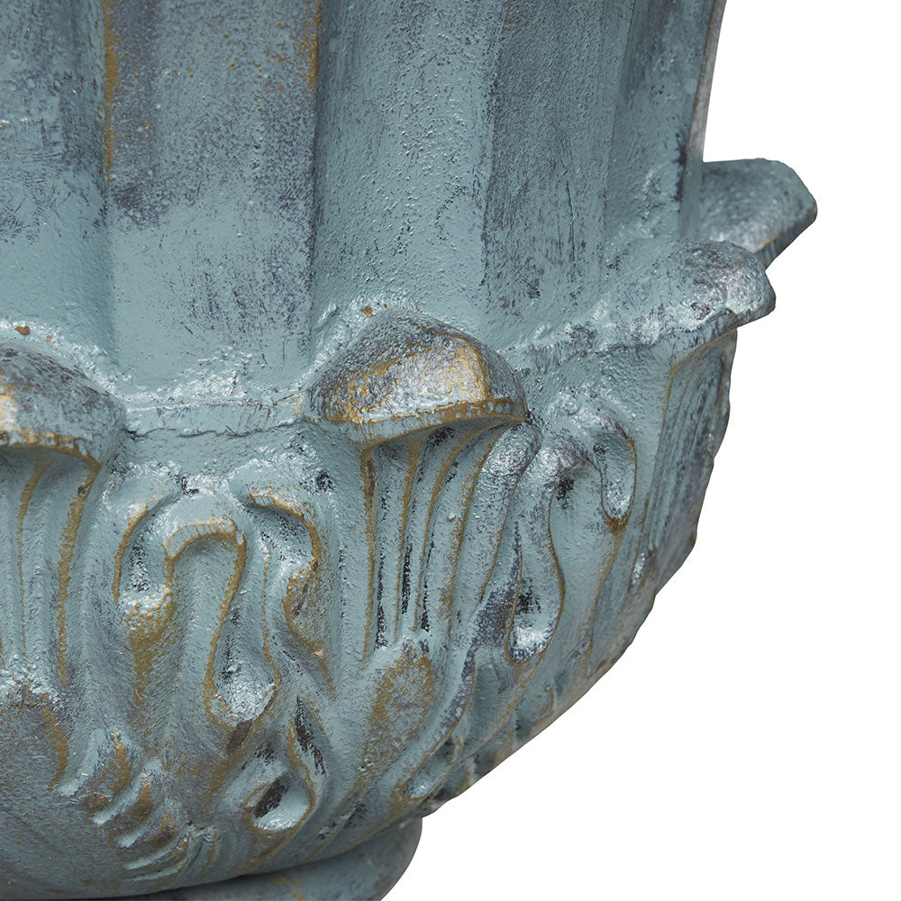 Zelia Cast Iron Urn & Base Set - Verdisgris. 115cm H