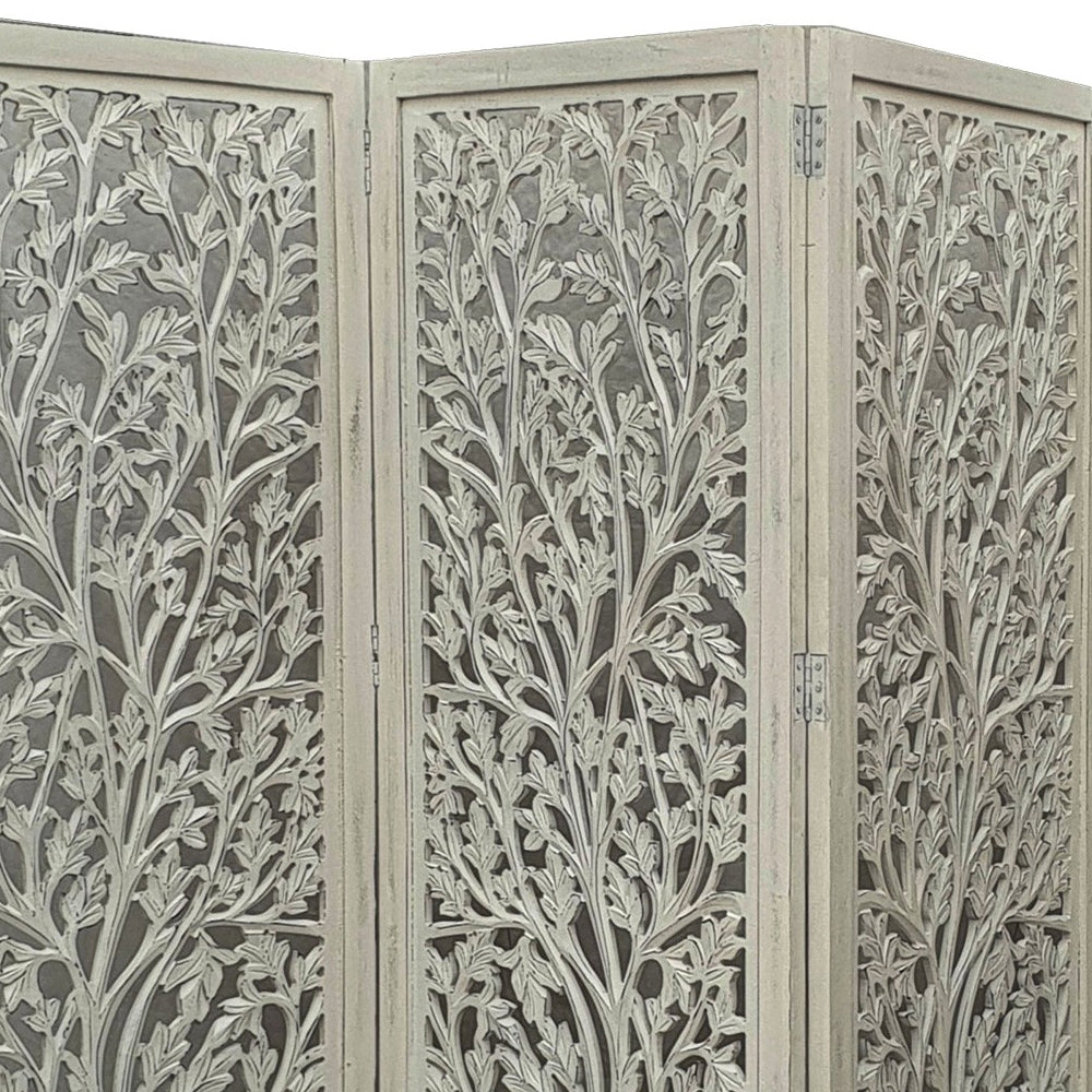 Orientalia Wooden Quad Fold Screen - Ivory or Charcoal