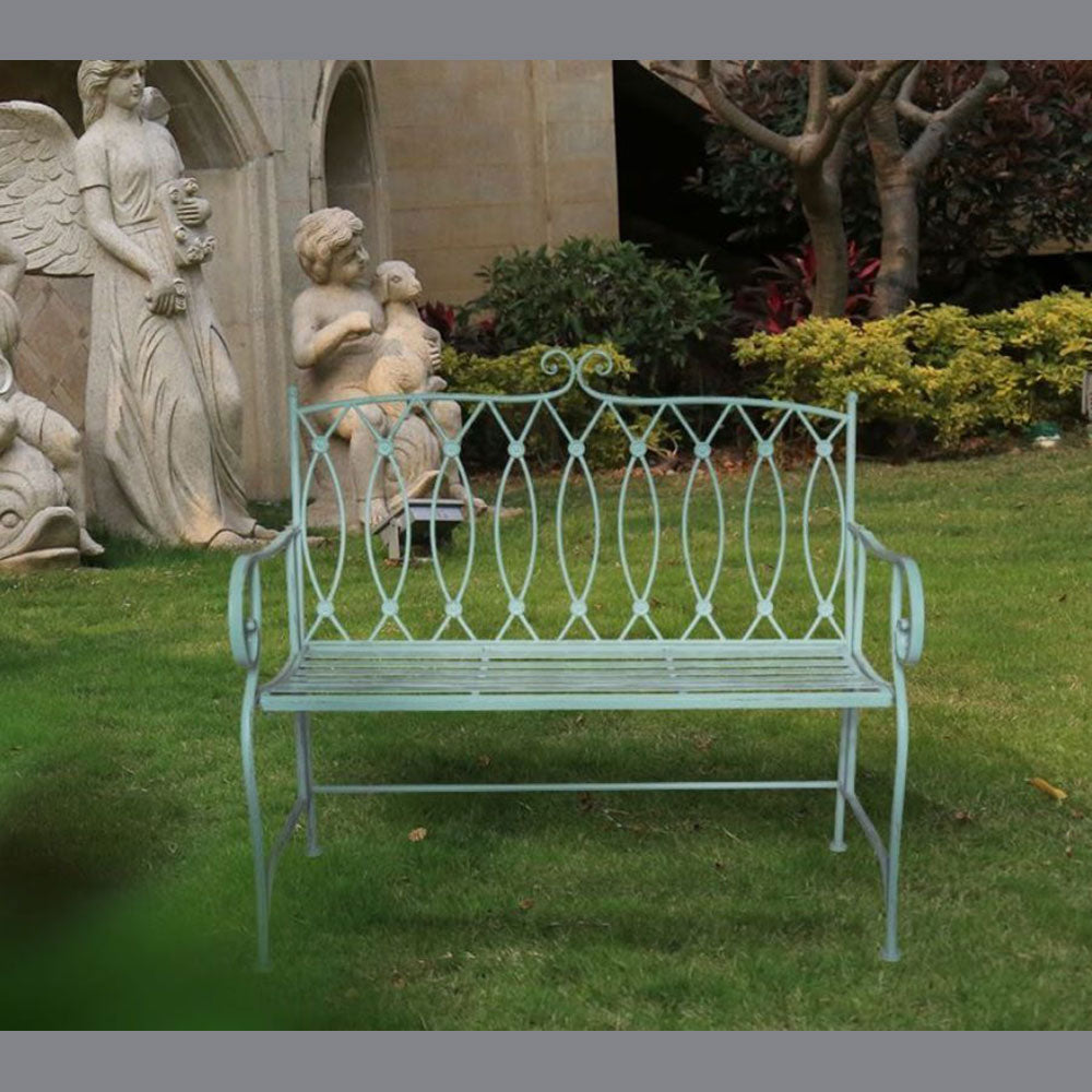 Catalina Wrought Iron Bench - Sage Colour