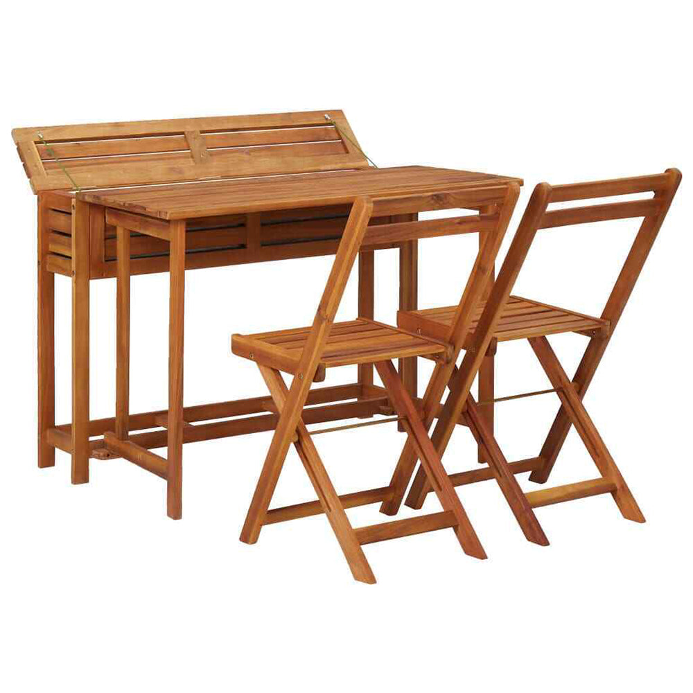 Aurele Balcony Planter Table with 2 Bistro Chairs in Solid Acacia Wood