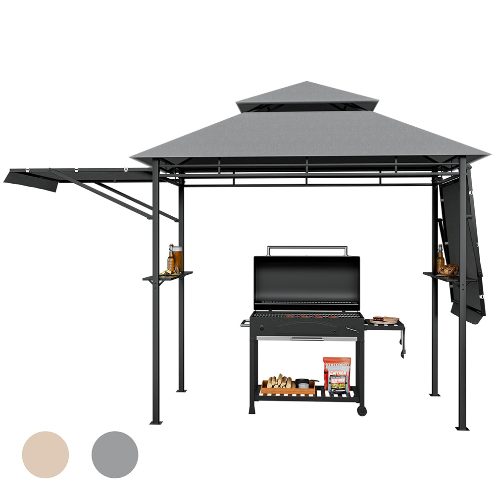 Laurent 2-Tier Patio BBQ Grill Gazebo w/Side Awnings & Shelves