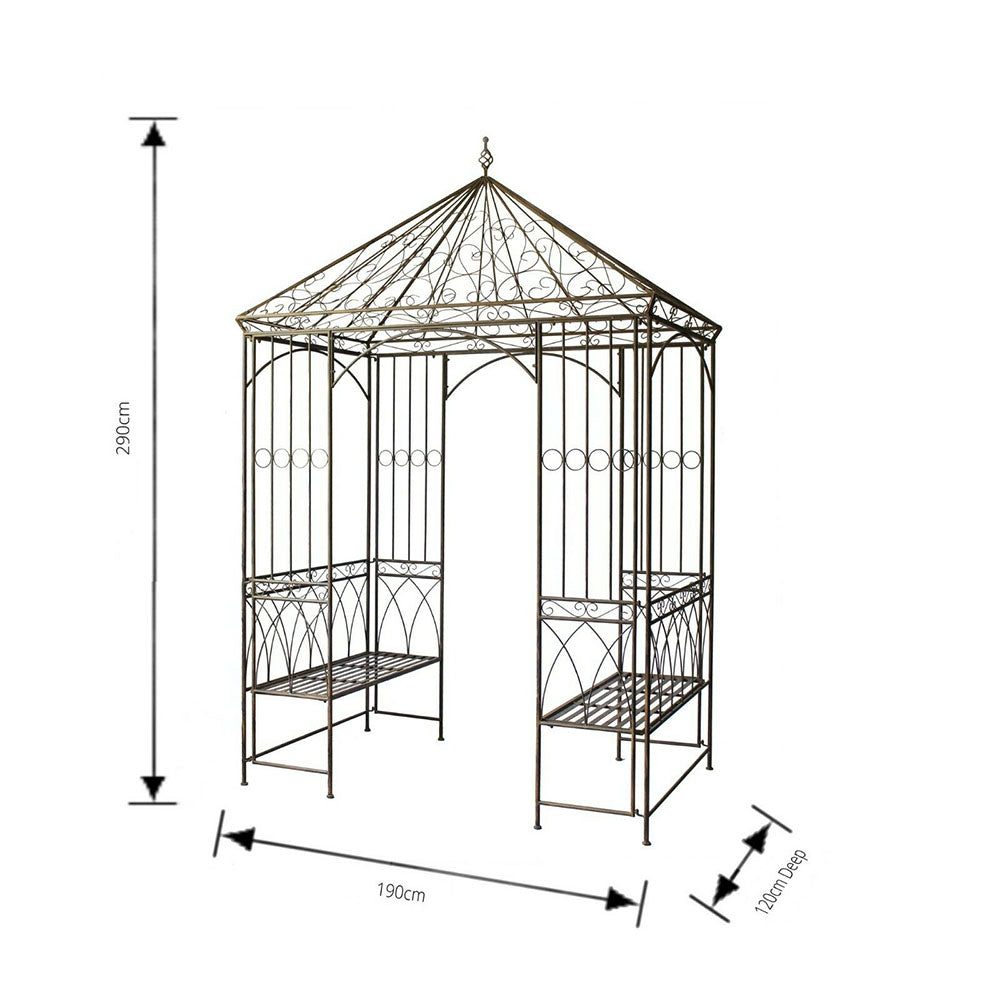 Loreto Gazebo with Twin Bench Seats in Rustic Brown