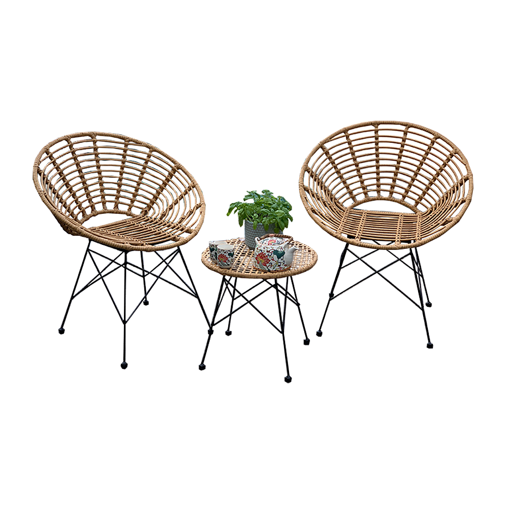Zenaida  Retro 3 Piece Rattan Cane & Metal Garden Setting