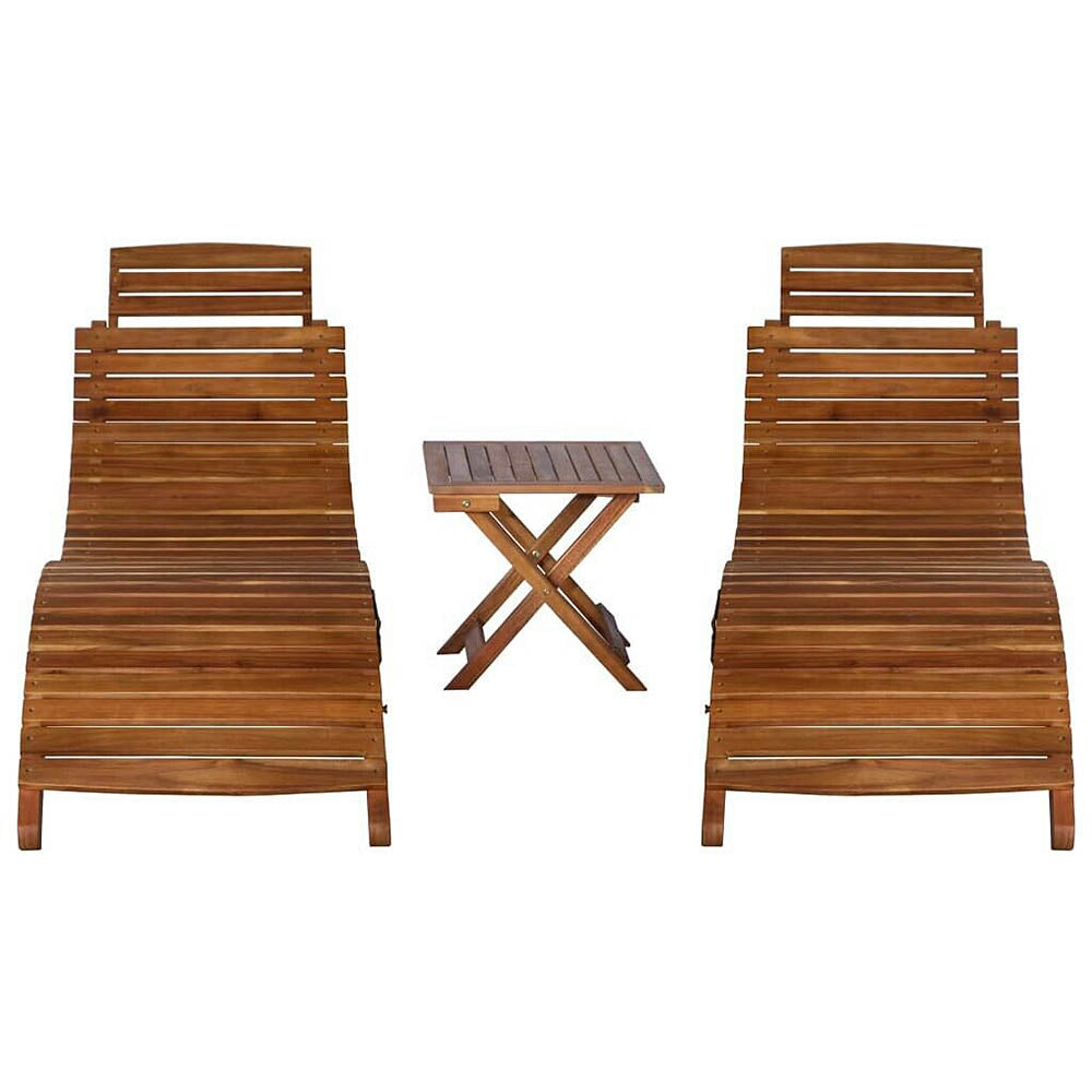 Gennaro 2 Acacia Wood Sunloungers plus Tea Table