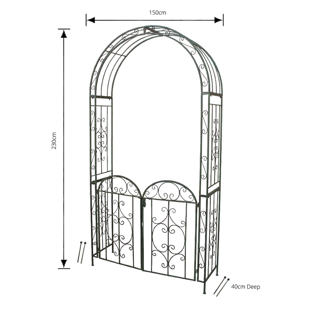 Ferrara Arch /Climbing Pergola w/Gate in Rustic Brown