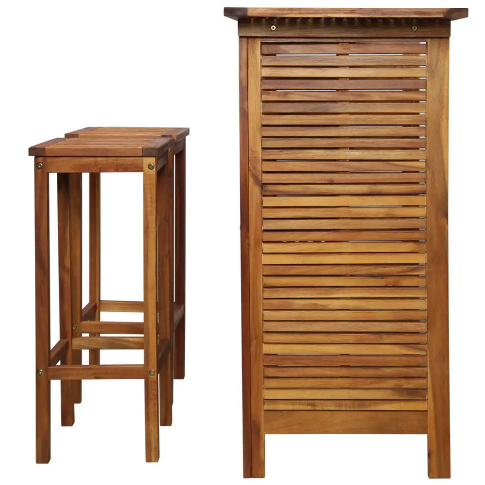Brio Bar Table and Chair Set - 3 Pieces Solid Acacia Wood