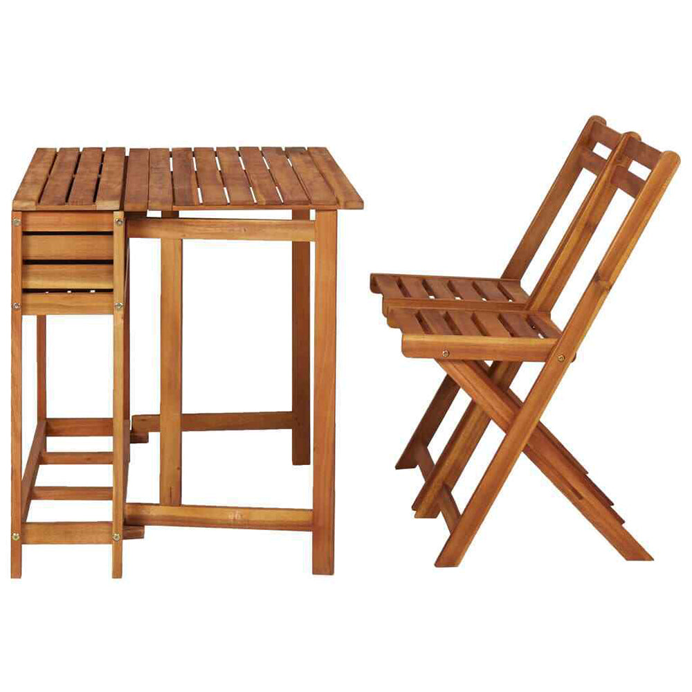 Aurele Balcony Planter Table with 2 Bistro Chairs in Solid Acacia Wood