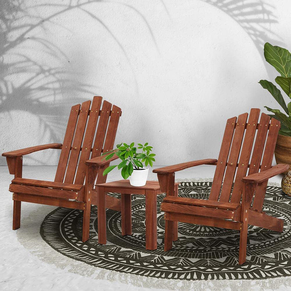 Outdoor & Beach 3 PC Chairs & Table - Adirondack-Style, Natural Brown or White