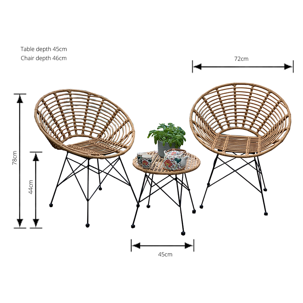 Zenaida Retro 3 Piece Rattan Cane & Metal Garden Setting