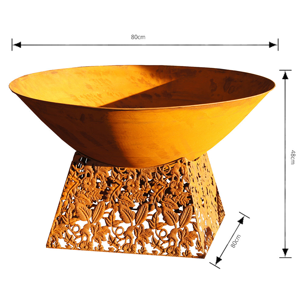 Vitella Rust Colour Fire Pit w/Laser Cut Base - 80cm