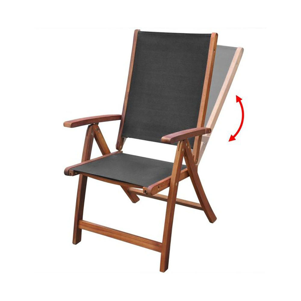 Pescara Acacia Wood Folding Chairs - One Pair w/Black Textilene Body
