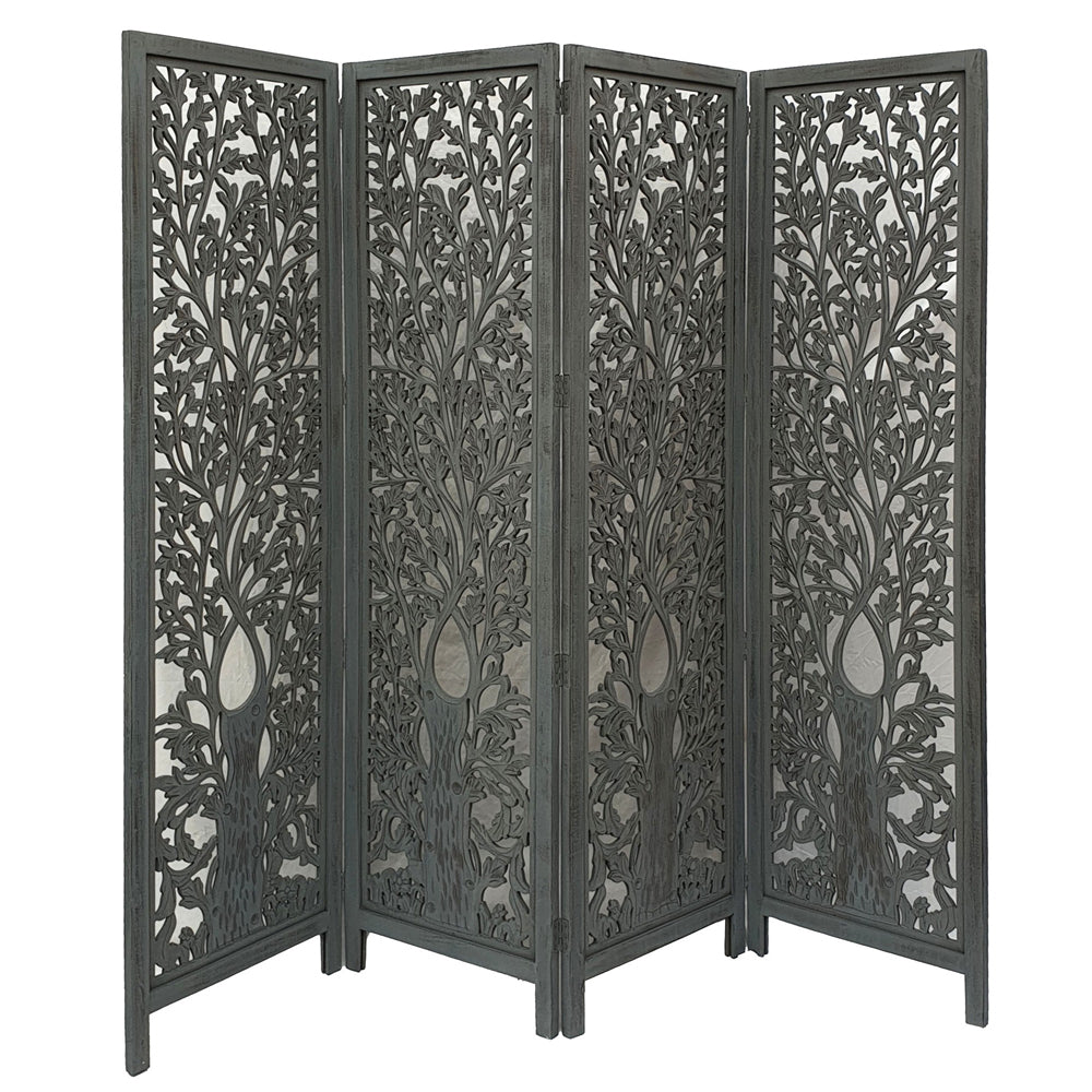 Orientalia Wooden Quad Fold Screen - Ivory or Charcoal