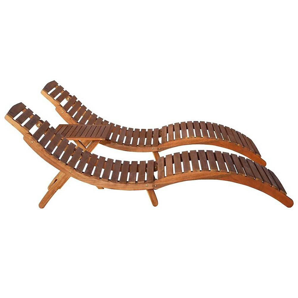 Gennaro 2 Acacia Wood Sunloungers plus Tea Table