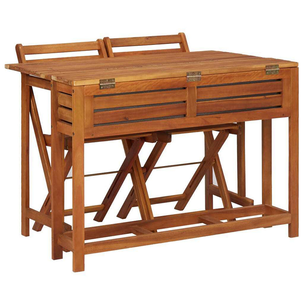 Aurele Balcony Planter Table with 2 Bistro Chairs in Solid Acacia Wood