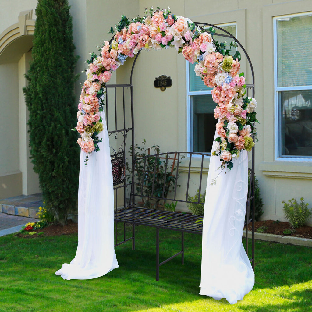 Orazio Steel Garden Arch Arbour w/2-Seat Bench