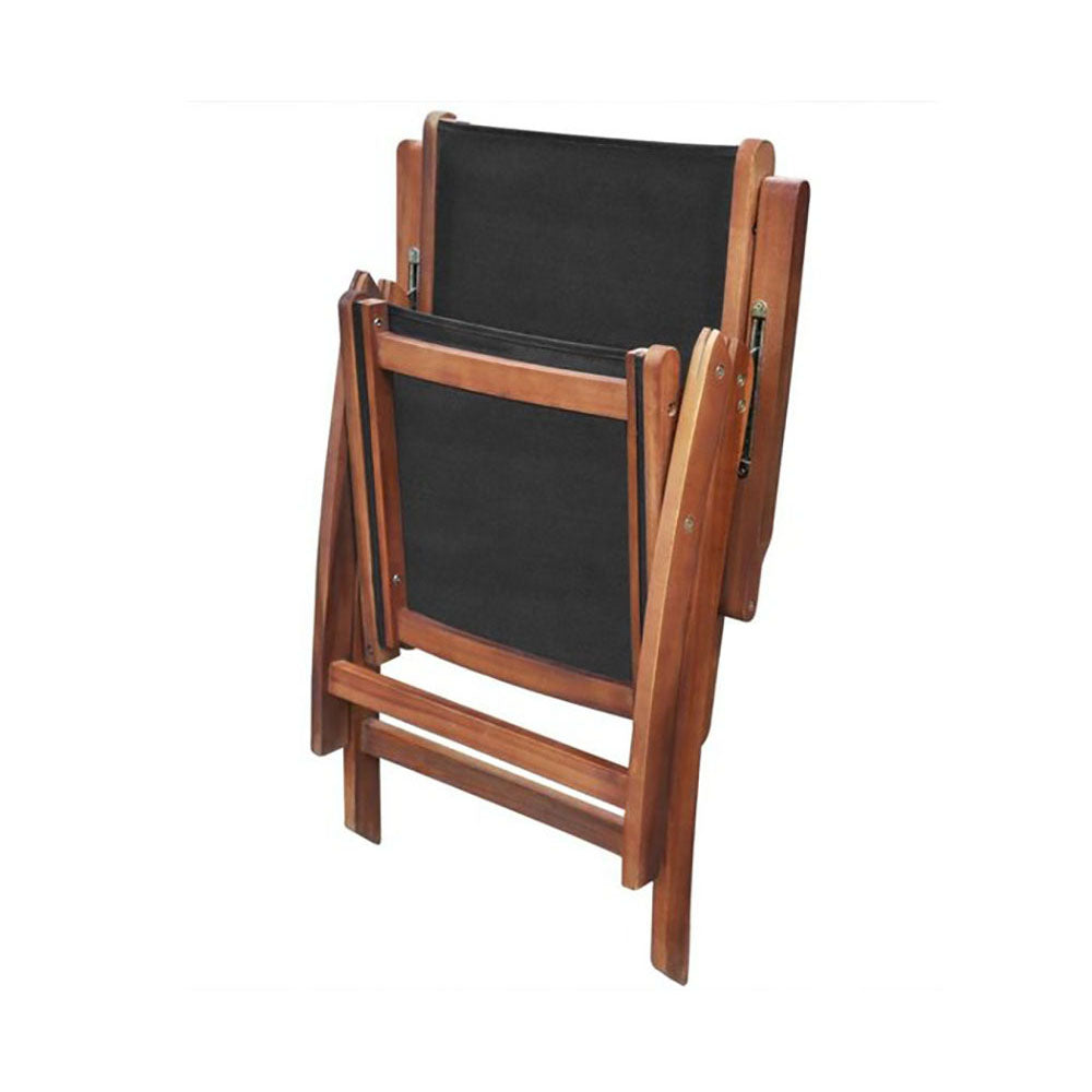 Pescara Acacia Wood Folding Chairs - One Pair w/Black Textilene Body