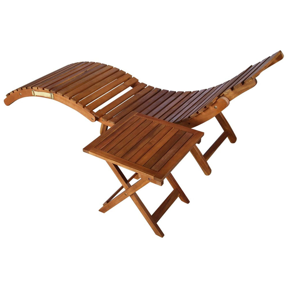 Celestina Solid Acacia Wood Sunlounger w/Garden Table