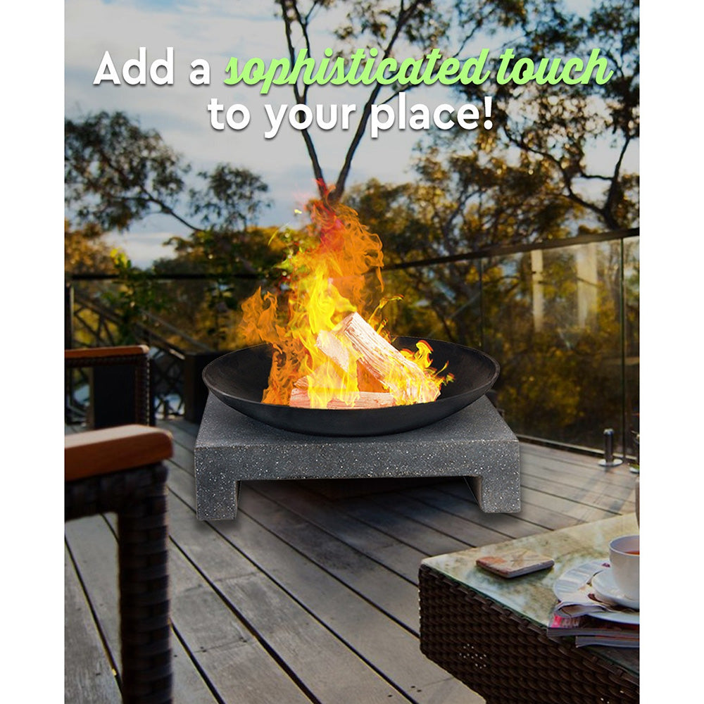 Ortona Black Iron Bowl Firepit on Stone Base