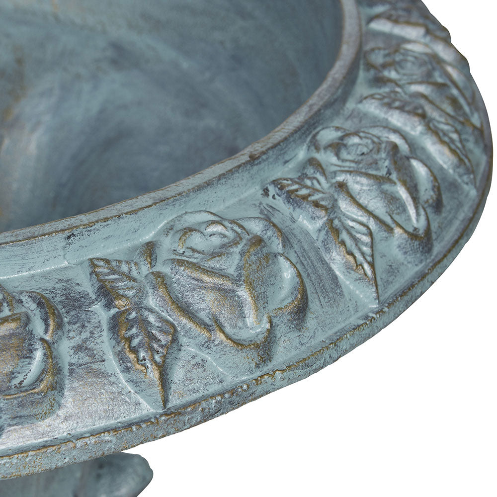 Zelia Cast Iron Urn & Base Set - Verdisgris. 115cm H