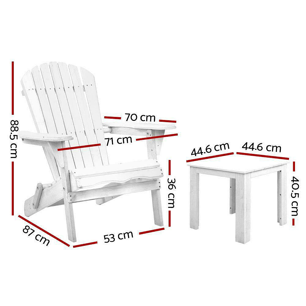 Outdoor & Beach 3 PC Chairs & Table - Adirondack-Style, Natural Brown or White