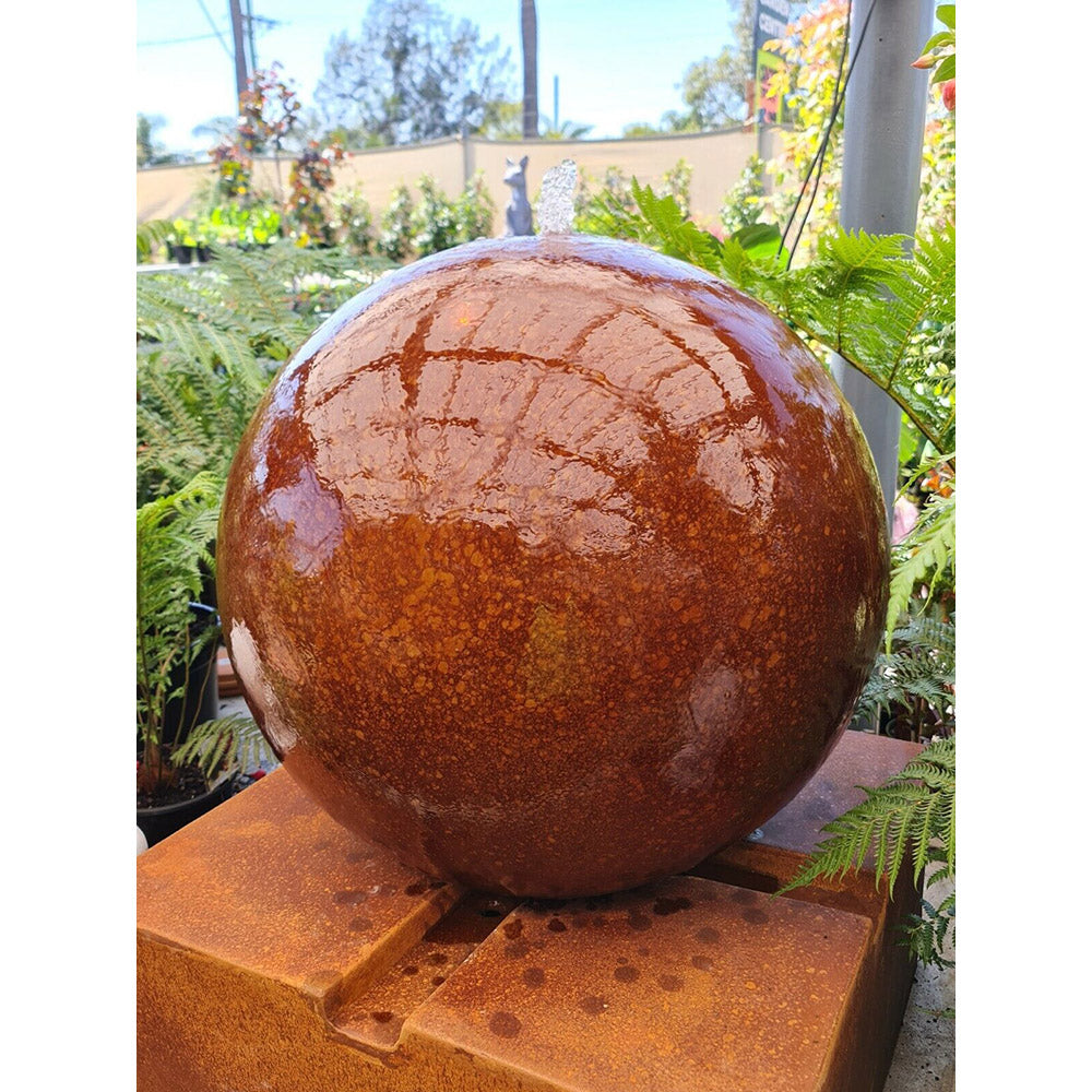 Ilana Round Smooth Ball Sphere Fountain on Square Base- 3 Cols