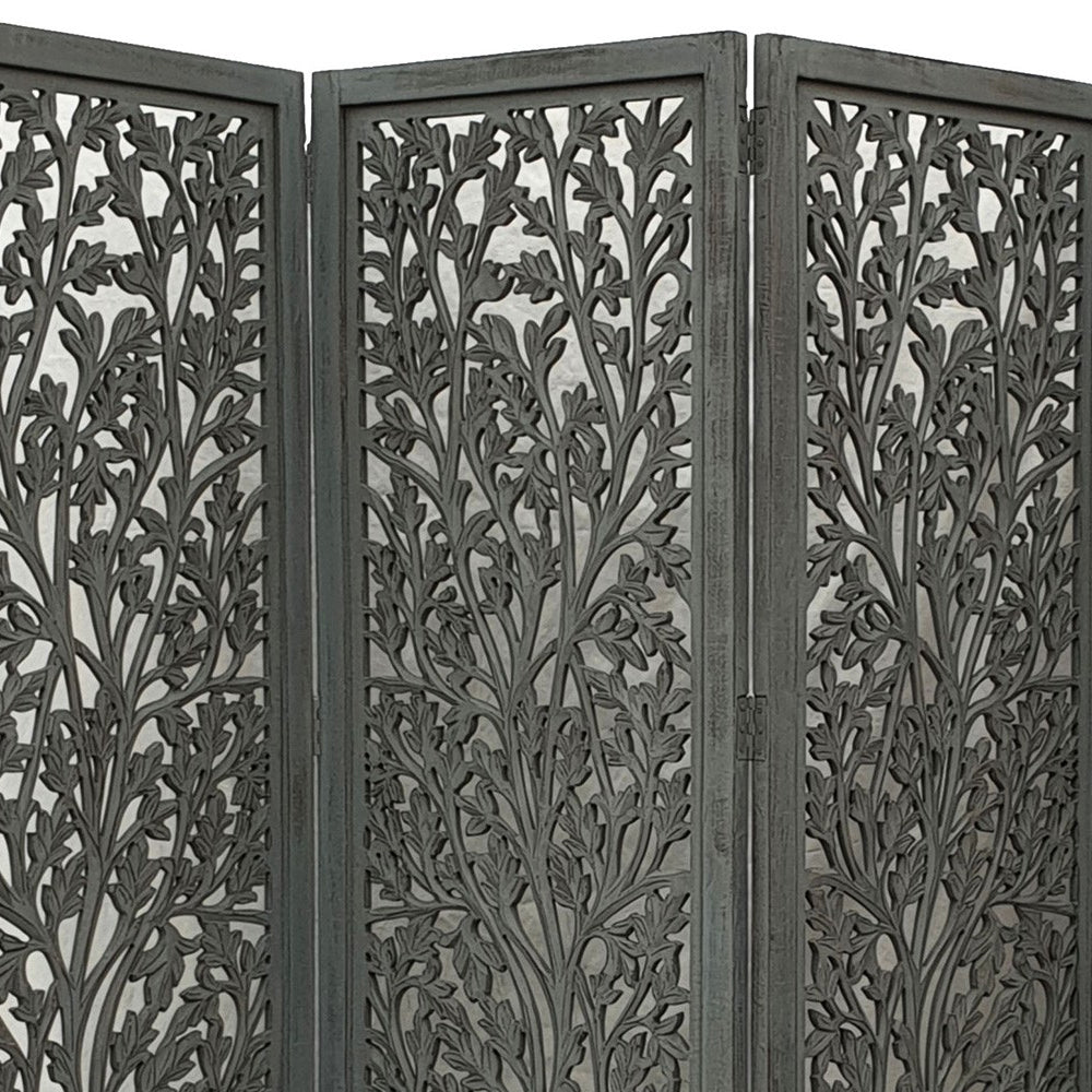 Orientalia Wooden Quad Fold Screen - Ivory or Charcoal
