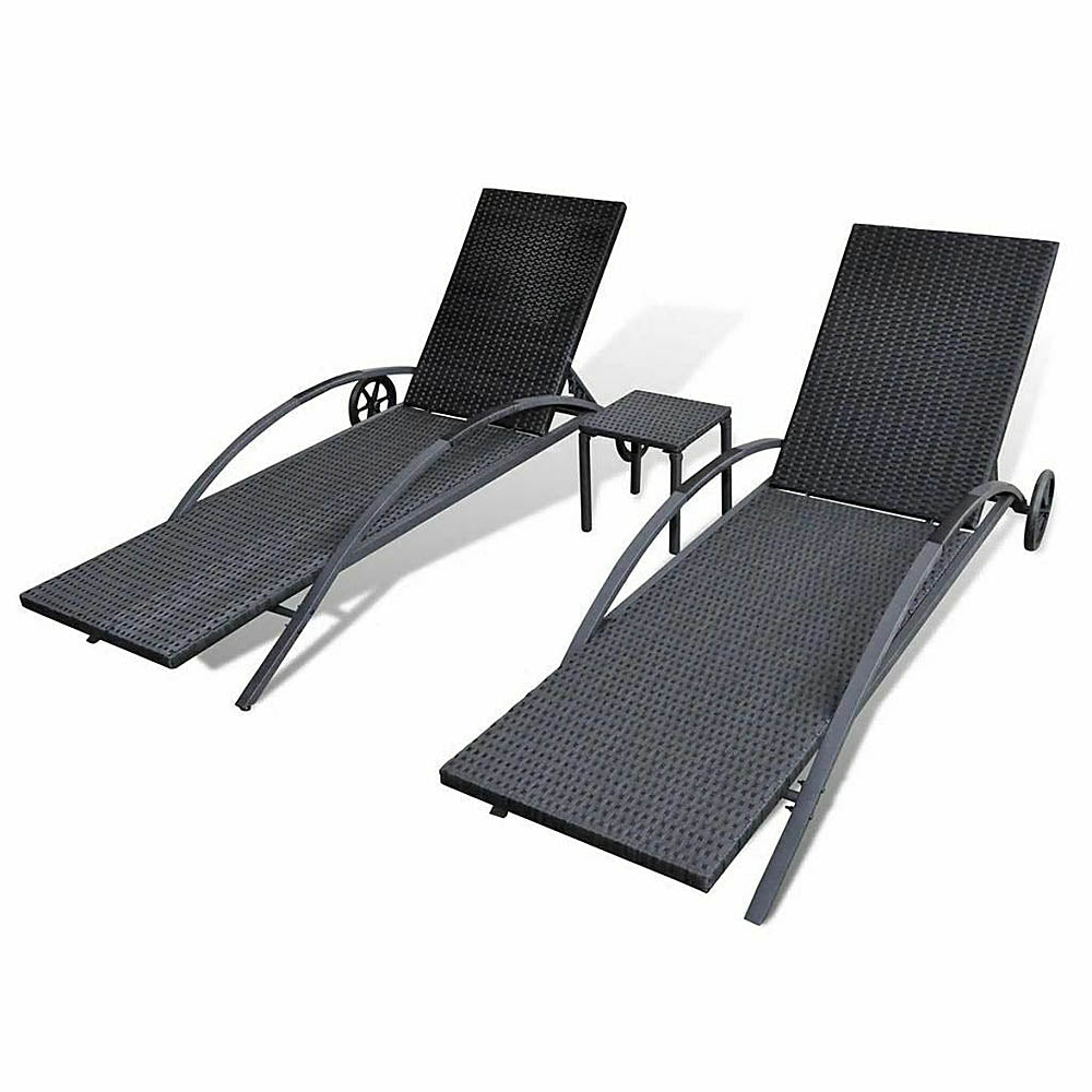 Silvana Sun Loungers Pair with Table Poly Rattan - 3 Colours