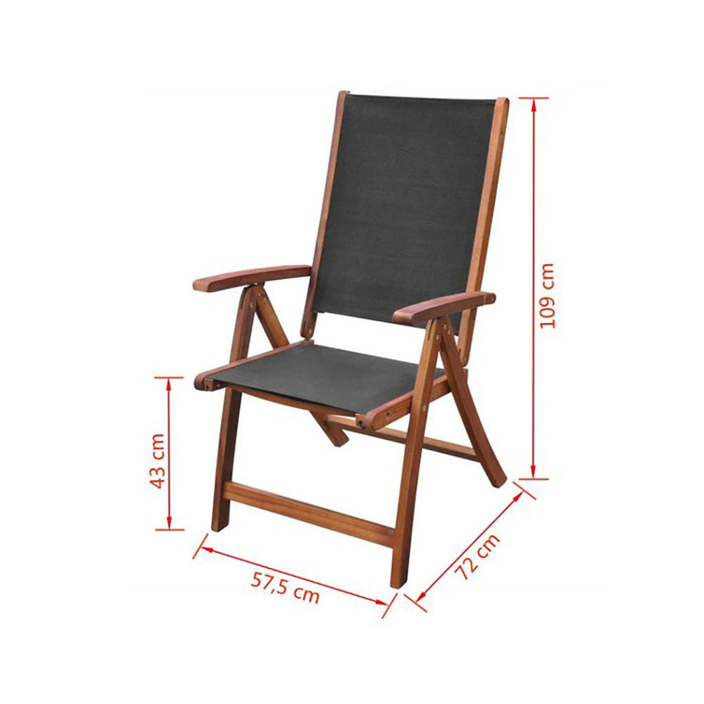 Pescara Acacia Wood Folding Chairs - One Pair w/Black Textilene Body