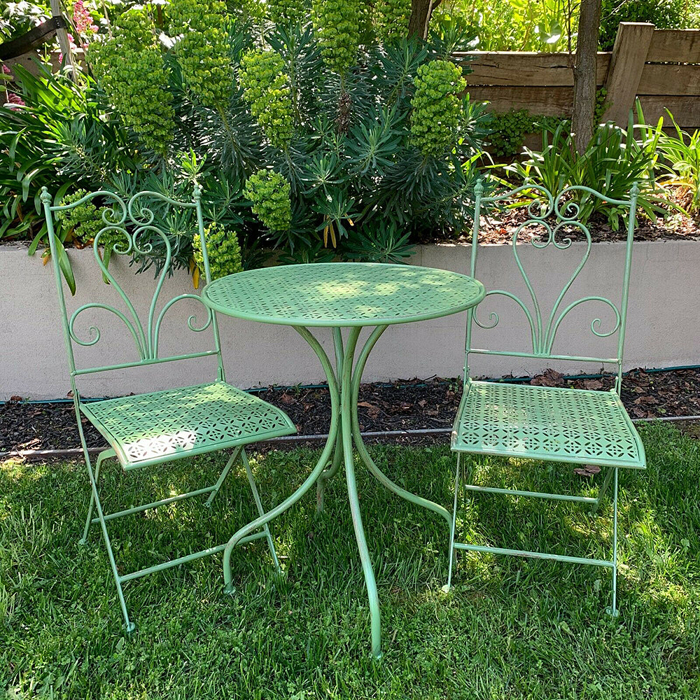 Esmeralda Patio Setting 3 Piece Brushed Green Steel