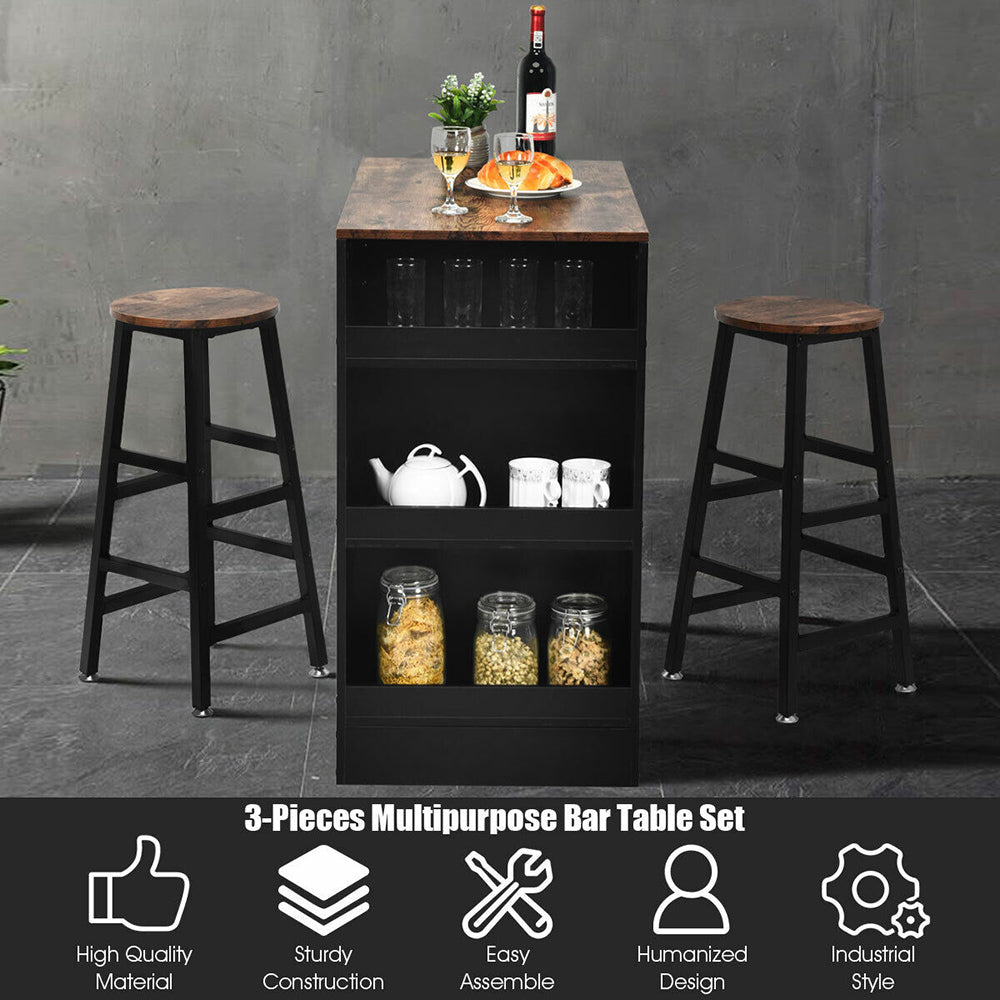Aubrey 3Pc Bar Table Set/Dining Table w/2 Stools
