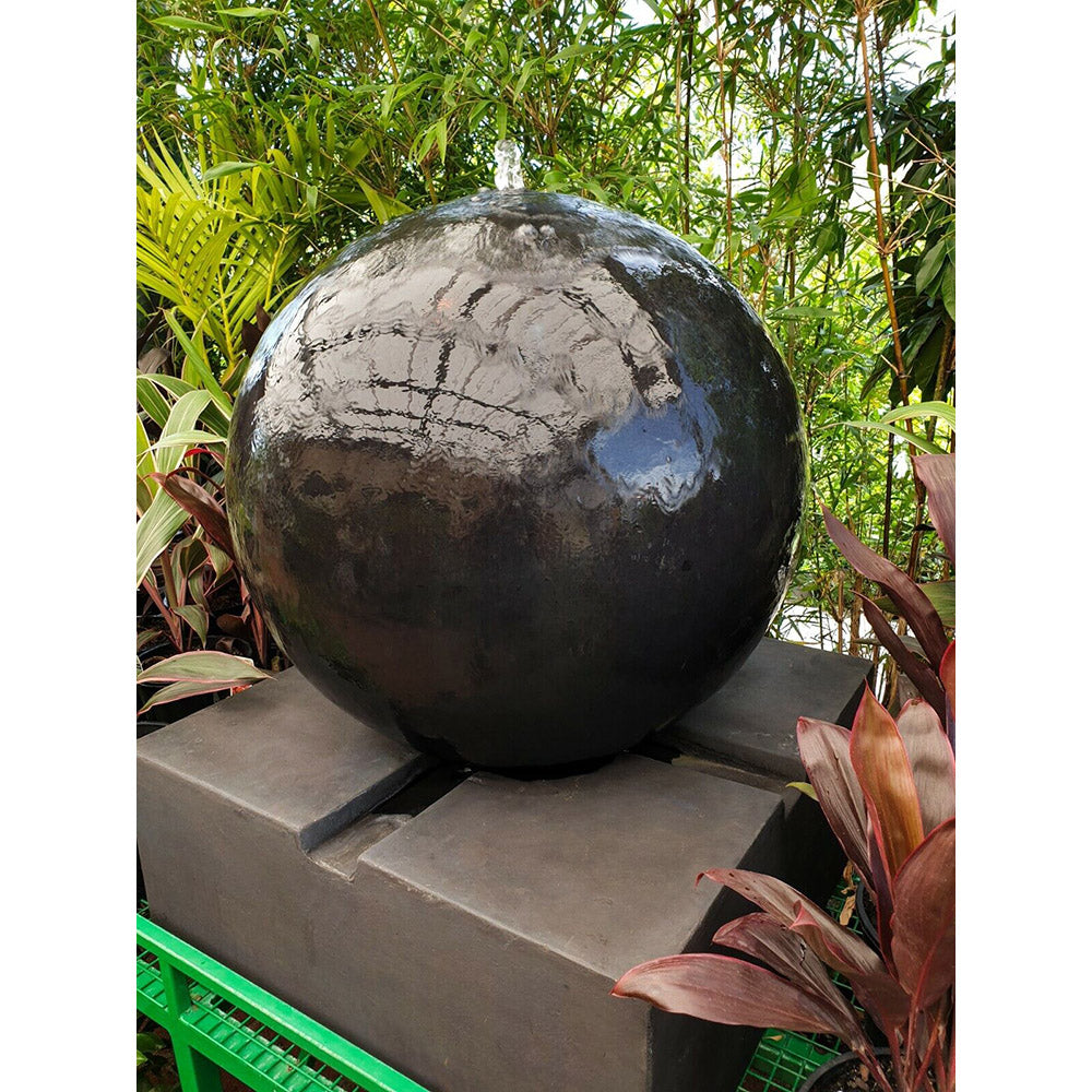 Ilana Round Smooth Ball Sphere Fountain on Square Base- 3 Cols