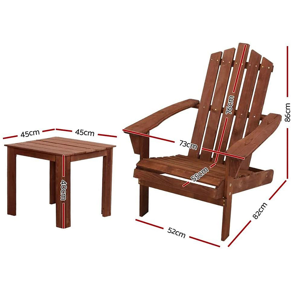 Outdoor & Beach 3 PC Chairs & Table - Adirondack-Style, Natural Brown or White