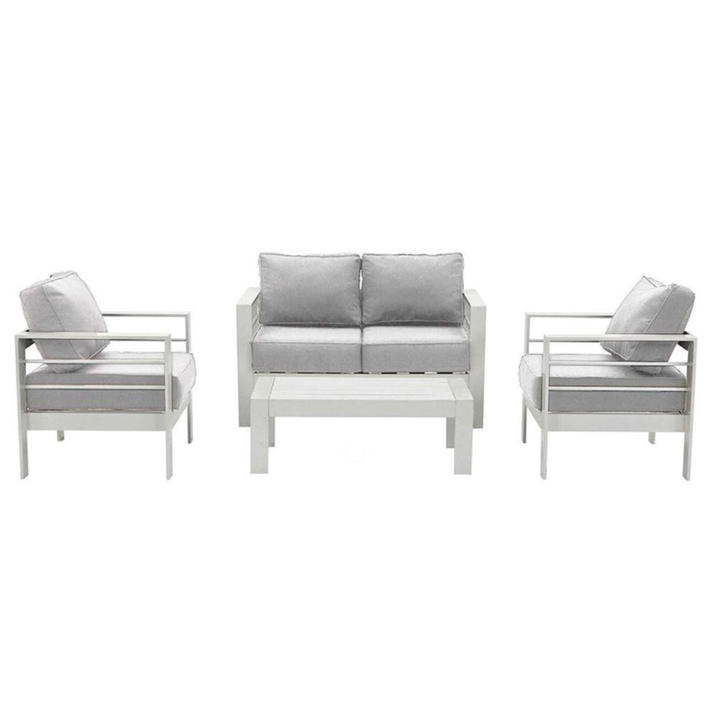 Alissa 4pc White Aluminium Lounge Set - Light Grey Cushion