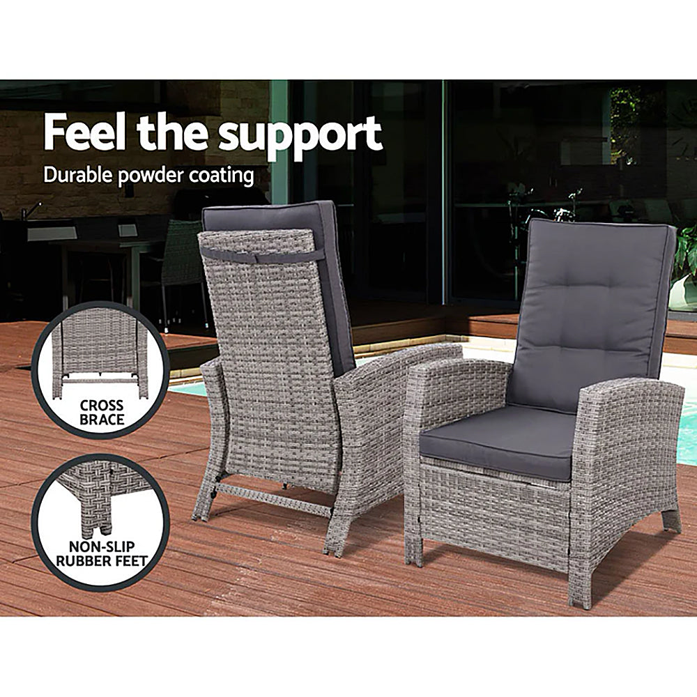 Johona 2Pc Wicker Recliner + Stool Set 5 Incline Settings