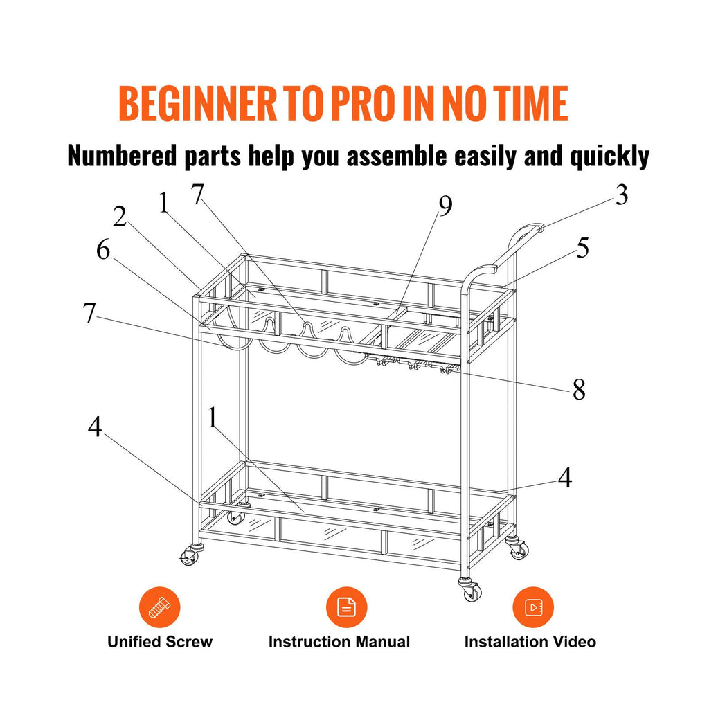 Marietta 2 Tier Gold Serving Cart with Wine Rack