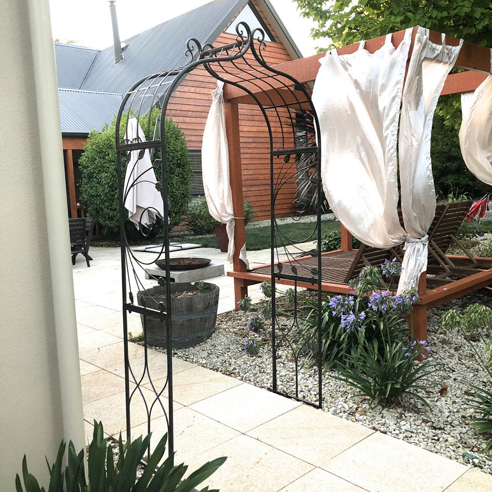 Cassis Wrought Iron Garden Arch - Distressed Black