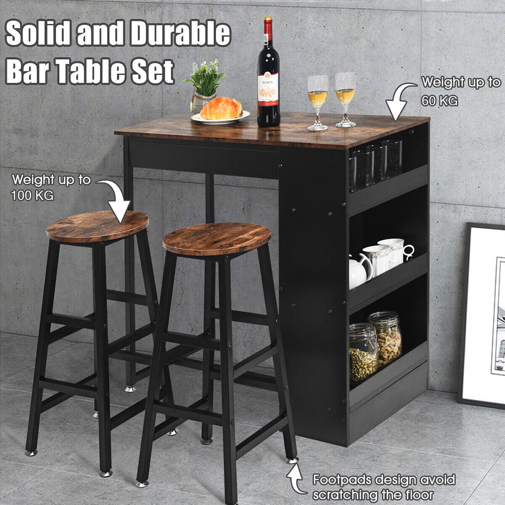Aubrey 3Pc Bar Table Set/Dining Table w/2 Stools