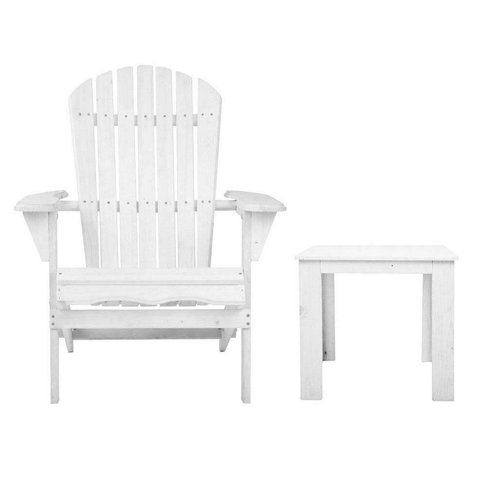 Outdoor & Beach 3 PC Chairs & Table - Adirondack-Style, Natural Brown or White