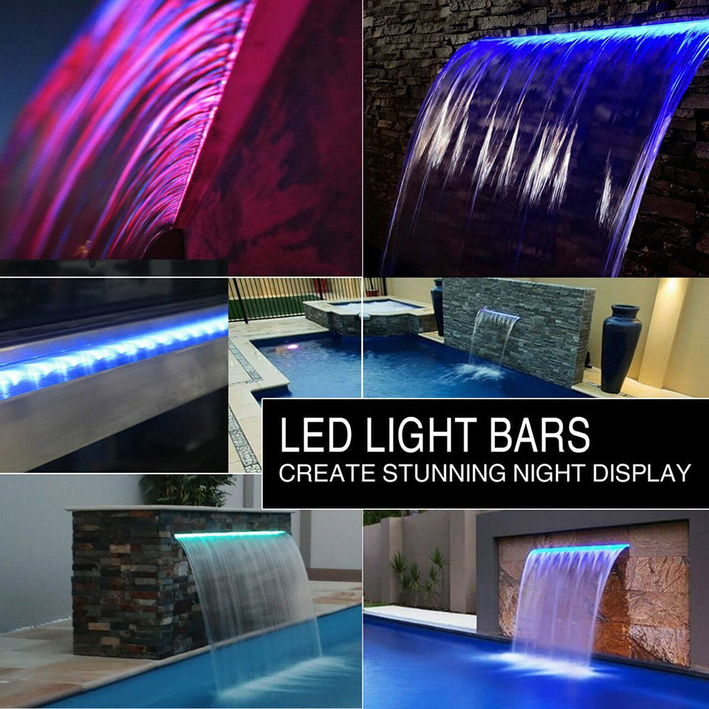 SummerLiving Stainless Steel Pool Waterfall/Spillway - 5 Sizes with or without LED