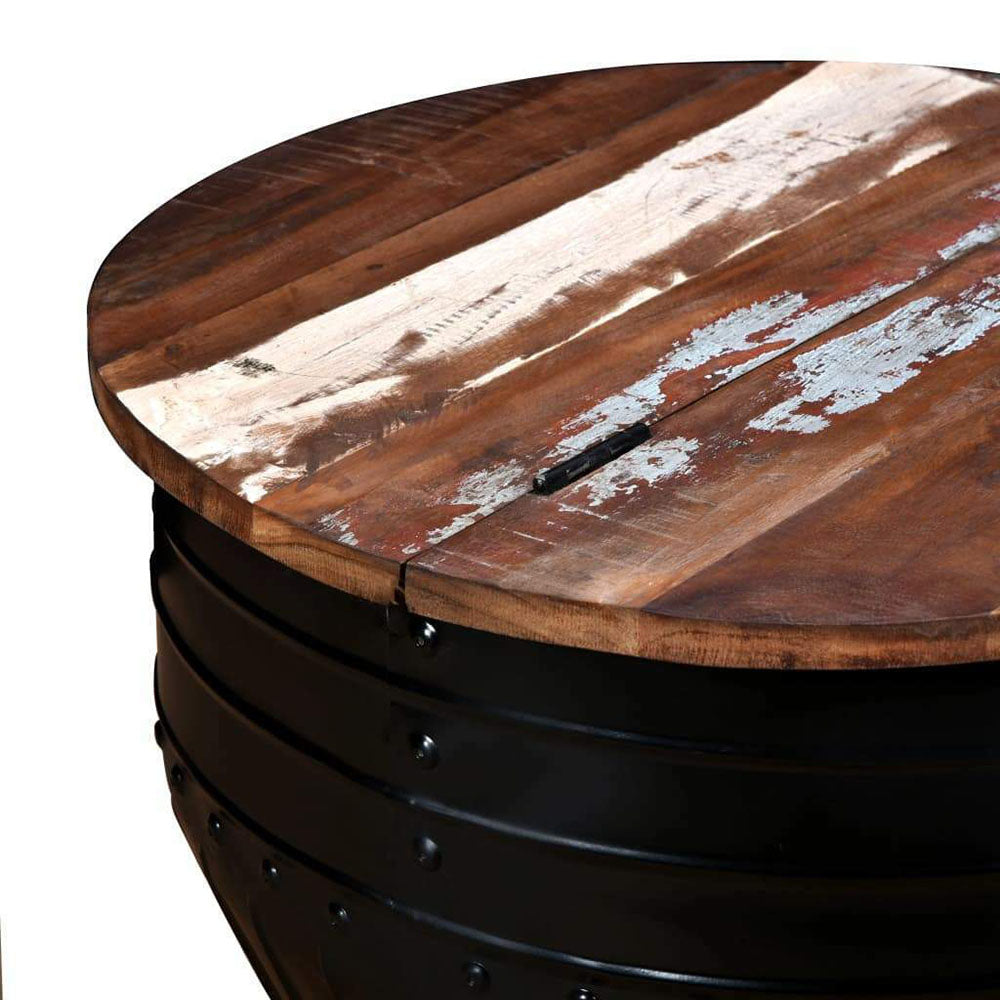 Stylista Coffee Table - Solid Reclaimed Wood in Black Barrel Shape