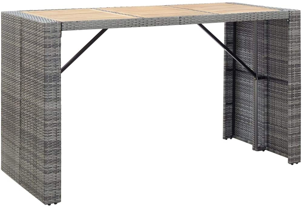 Amalia Solid Acacia Wood and Poly Rattan Outdoor Bar Set - 7 Pieces