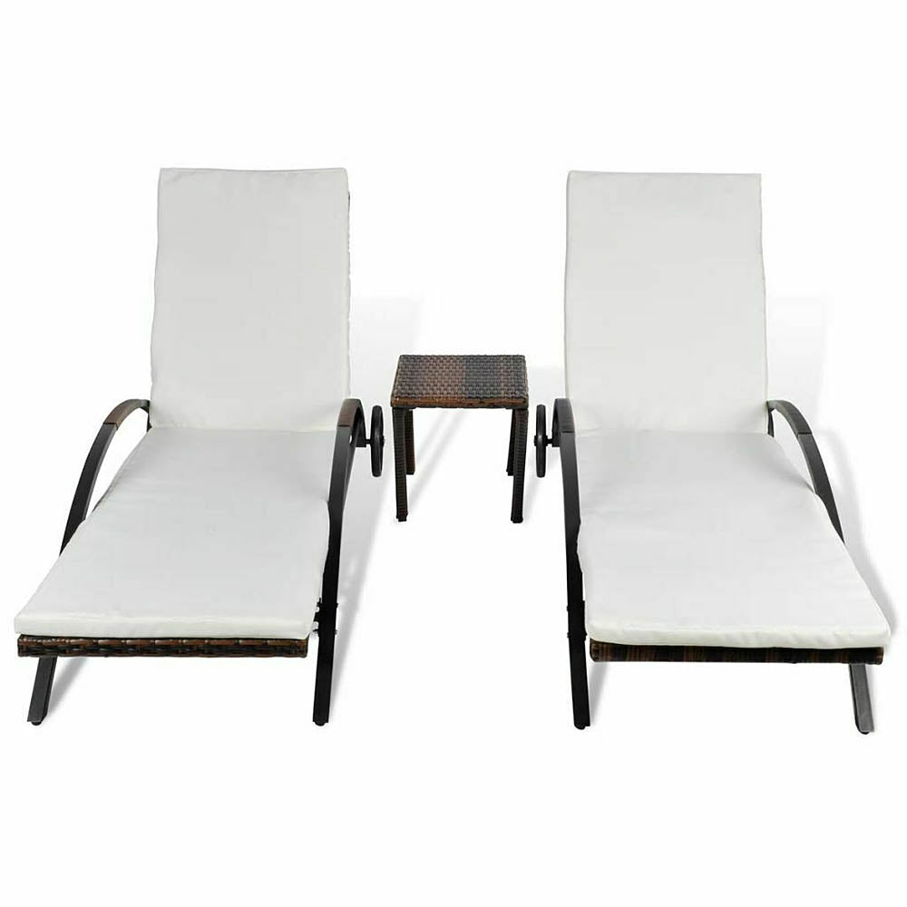 Silvana Sun Loungers Pair with Table Poly Rattan - 3 Colours