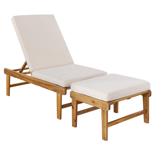 Martinique acacia sun lounge chair and ottoman set with cushions
