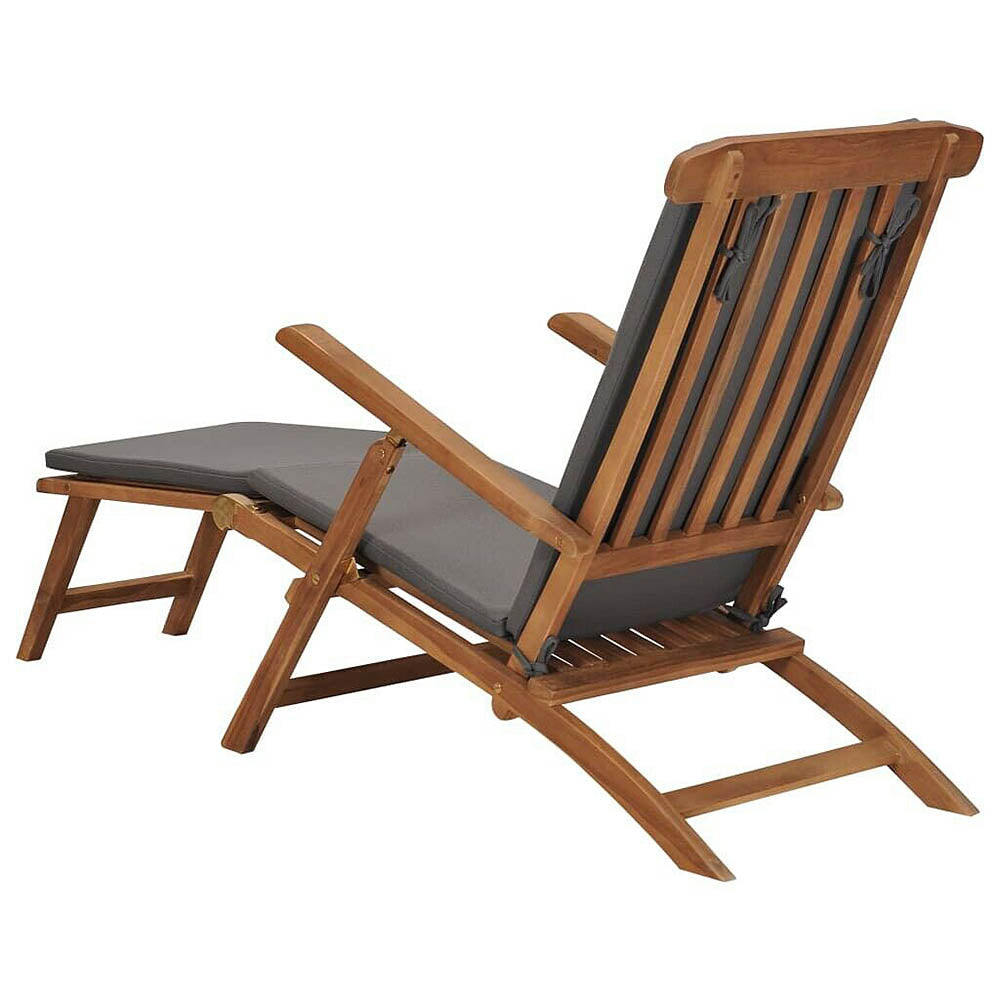 Eleni Reclining Teak Deck Chair w/Cushion - Dark Grey or Cream White