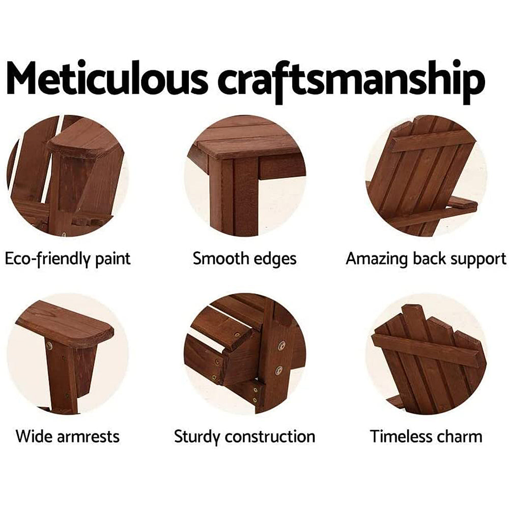 Outdoor & Beach 3 PC Chairs & Table - Adirondack-Style, Natural Brown or White