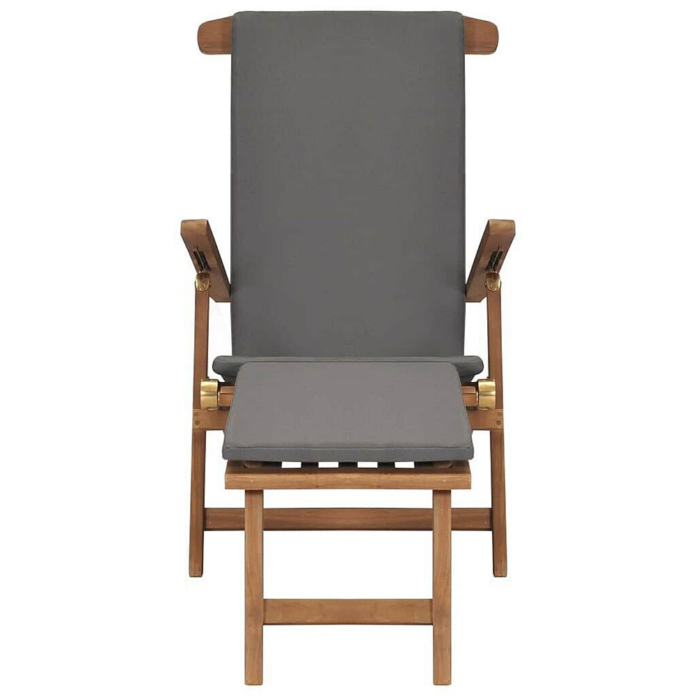 Eleni Reclining Teak Deck Chair w/Cushion - Dark  Grey or Cream White